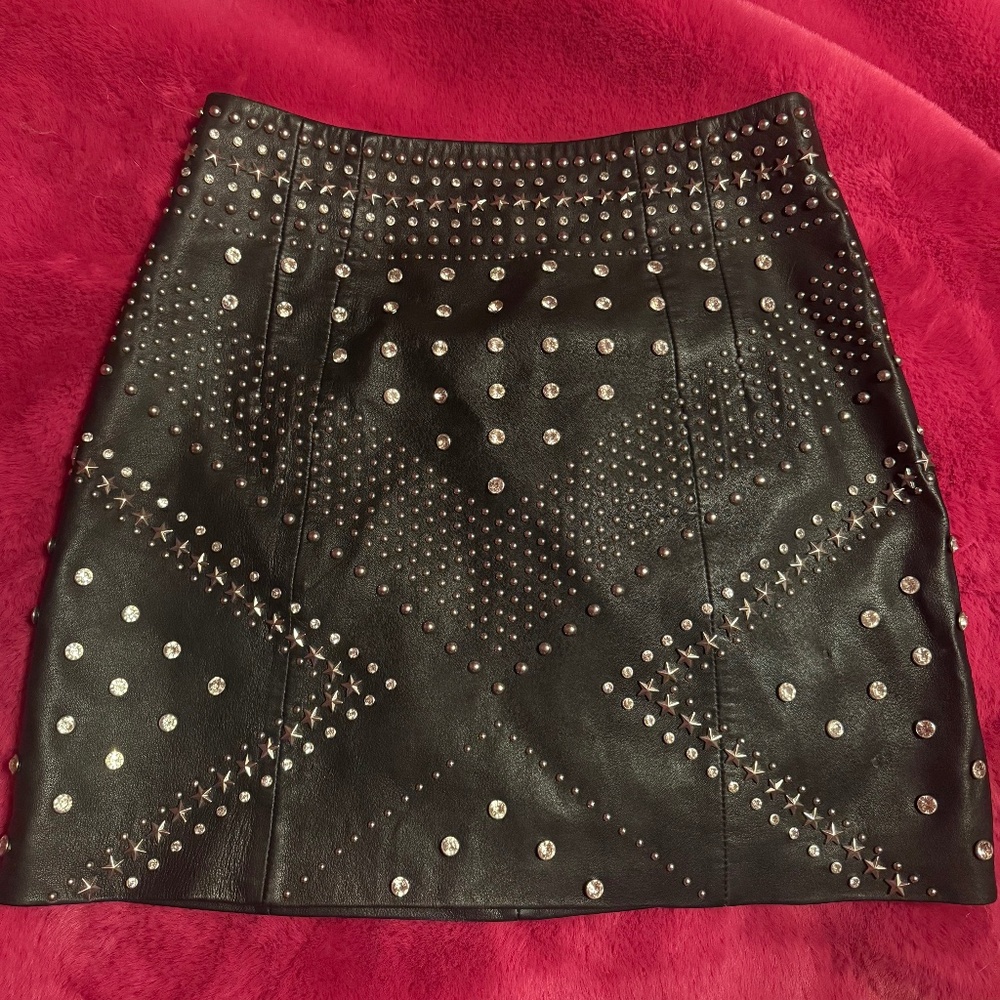 Topshop real genuine leather star studded mini skirt